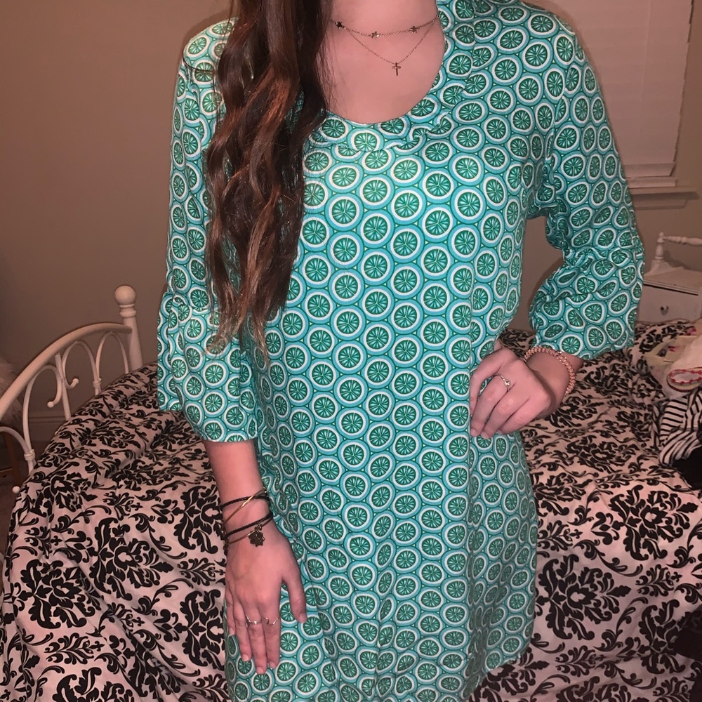 Escapade green print dress small size medium